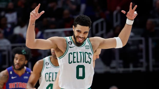 Celtics forward Jayson Tatum celebrates